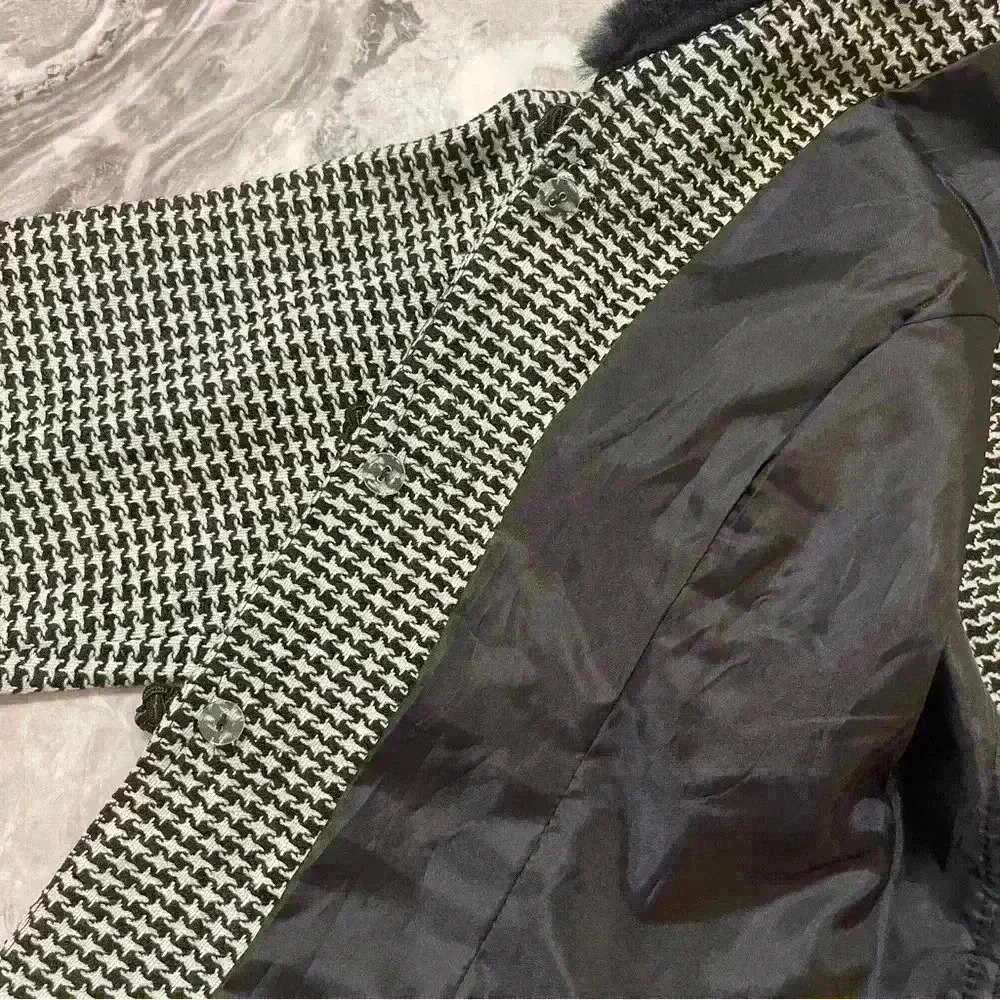 Julian Taylor Vintage Houndstooth Blazer With Faux Fur Collar Size 12 90s Black - Picture 13 of 14